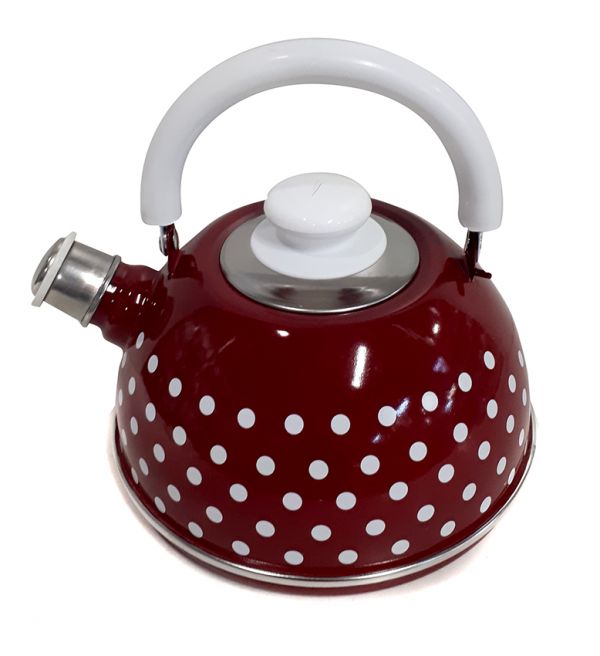 Kettle 2.5l ???04/25/01/27/?03 (movable handle) - burgundy "Small white peas" (decor - stainless steel)